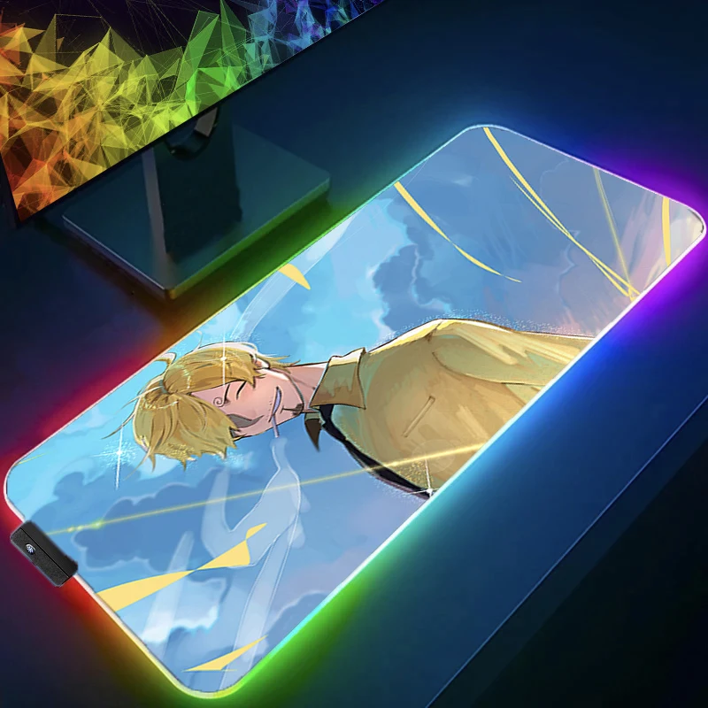 

RGB Mouse Pad one piece Sanji Anime Carpe Large PC Gamer Computer LED Mausepad Keyboard Gaming Accessories Backlight Desk Mat