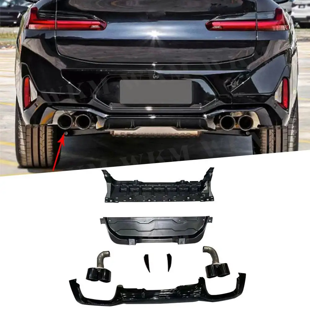 

ABS Gloss Black Rear Bumper Diffuser For BMW X4 G02 M Sport 2022+ Rear Lip Spoiler With Stainless Steel Exhaust Tips