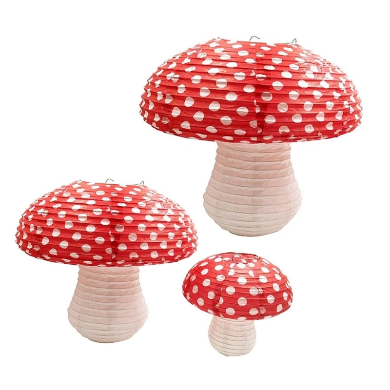 Mushroom Shaped Paper Lanterns 3D Mushroom Decoration Hanging Lantern for Garden