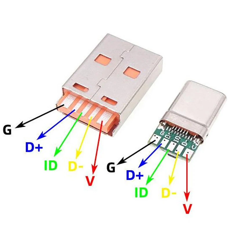 Conector macho de carga rápida USB tipo C, soldadura con PCB de 5 pines + tipo A macho de 6 pines, KIT de carga de datos OTG DIY, 65W, 5A