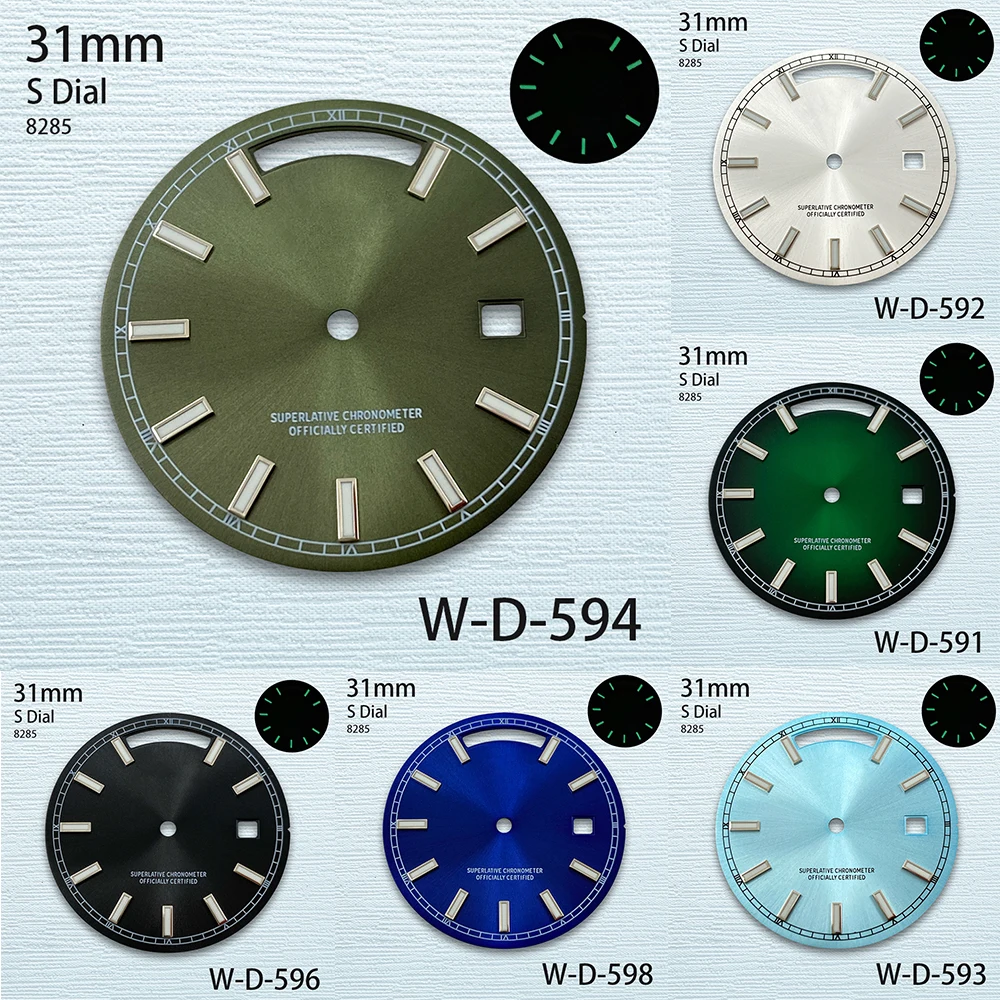 

31mm S Logo Sunray Dial Suitable For 8285 Movement Green Luminous High Quality Watch Modification Accessories