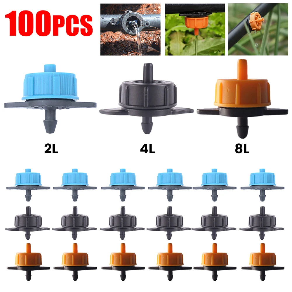 100PCS 2L 4L 8L Automatic Pressure Compensated Dripper Agricultural Garden Lawn Drip Irrigation Steady Flow Emitters 4/7mm Hose