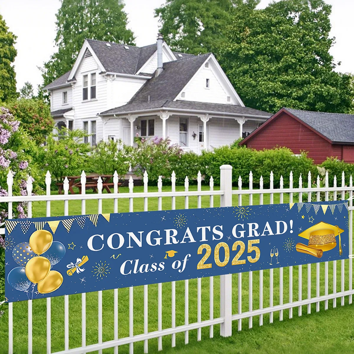Outdoor Graduation Decorations Congratulations Graduate Banner Class of 2025 Black Blue Red Yard Sign for Graduation Party 2025