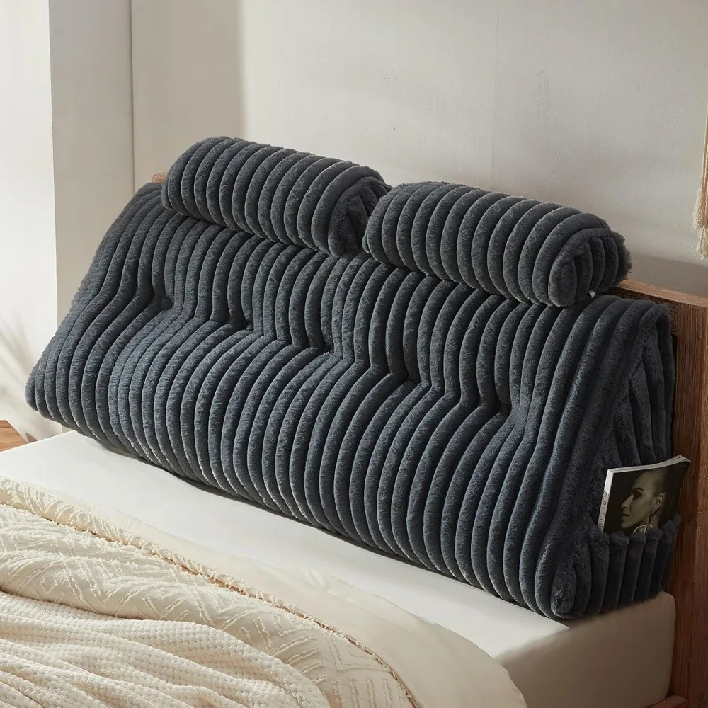 

Faux Fur Headboard Pillow with 2 Pack Neck Roll Pillow Large Headboard Pillow Soft and Supportive with Removable Cover
