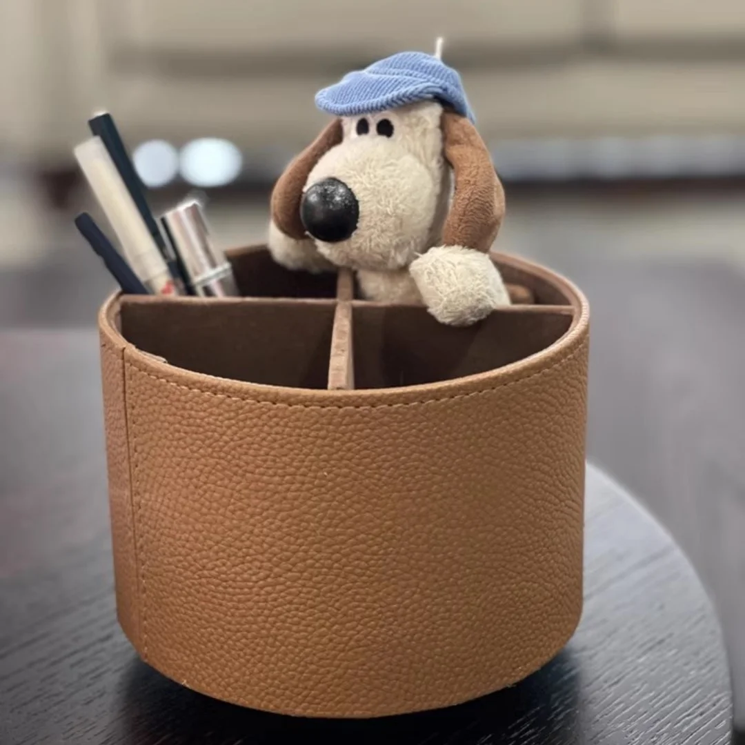 

Настольный вращающийся органайзер для хранения кистей для макияжа, цилиндр, полка для косметики, комод, кисть для теней, коробка для губной помады, кожаный держатель для ручек