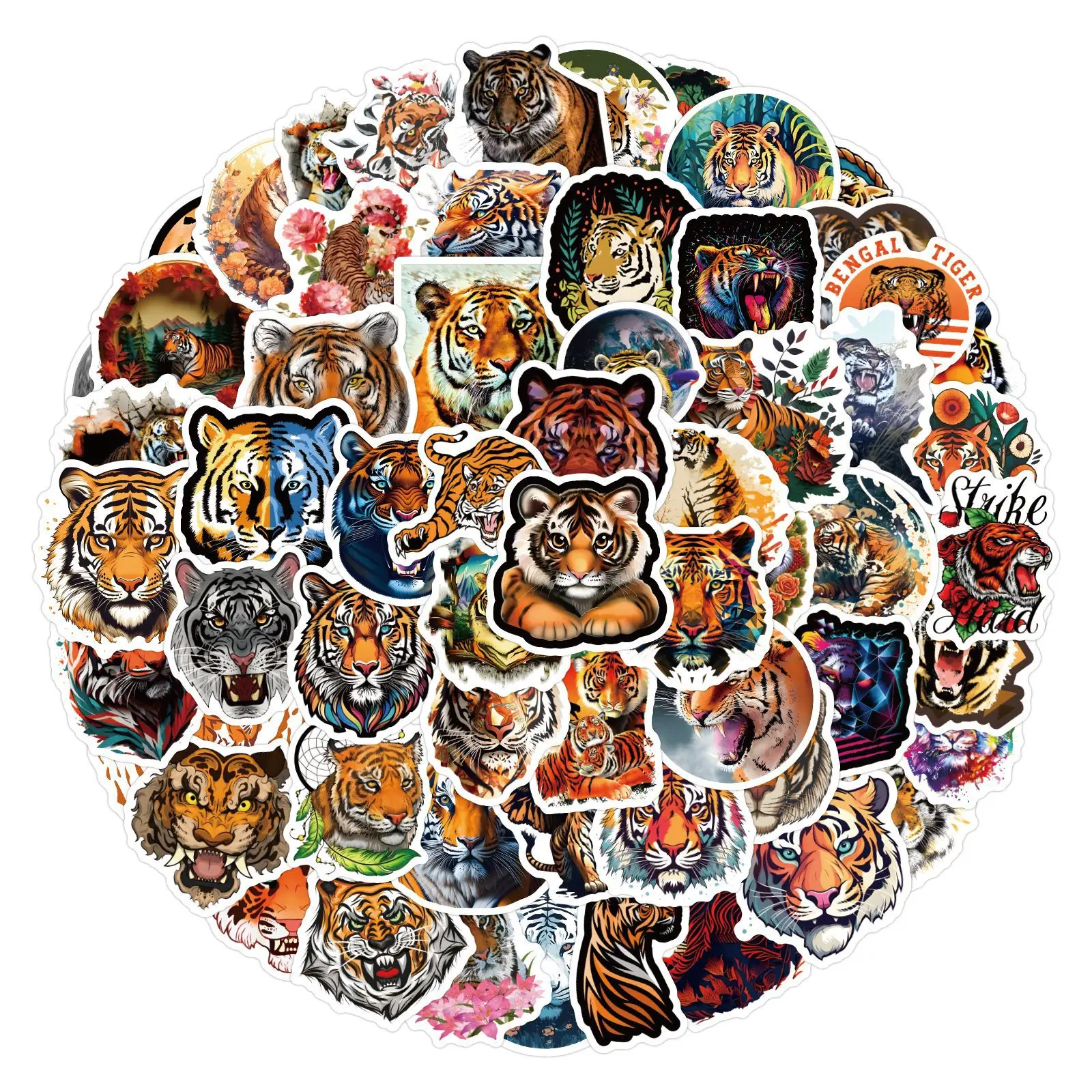 10/30/50PCS New Tiger Sticker Pack Cartoon Animal Graffiti iPad Luggage Helmet Car Guitar DIY Scrapbook Toy Decoration Wholesale