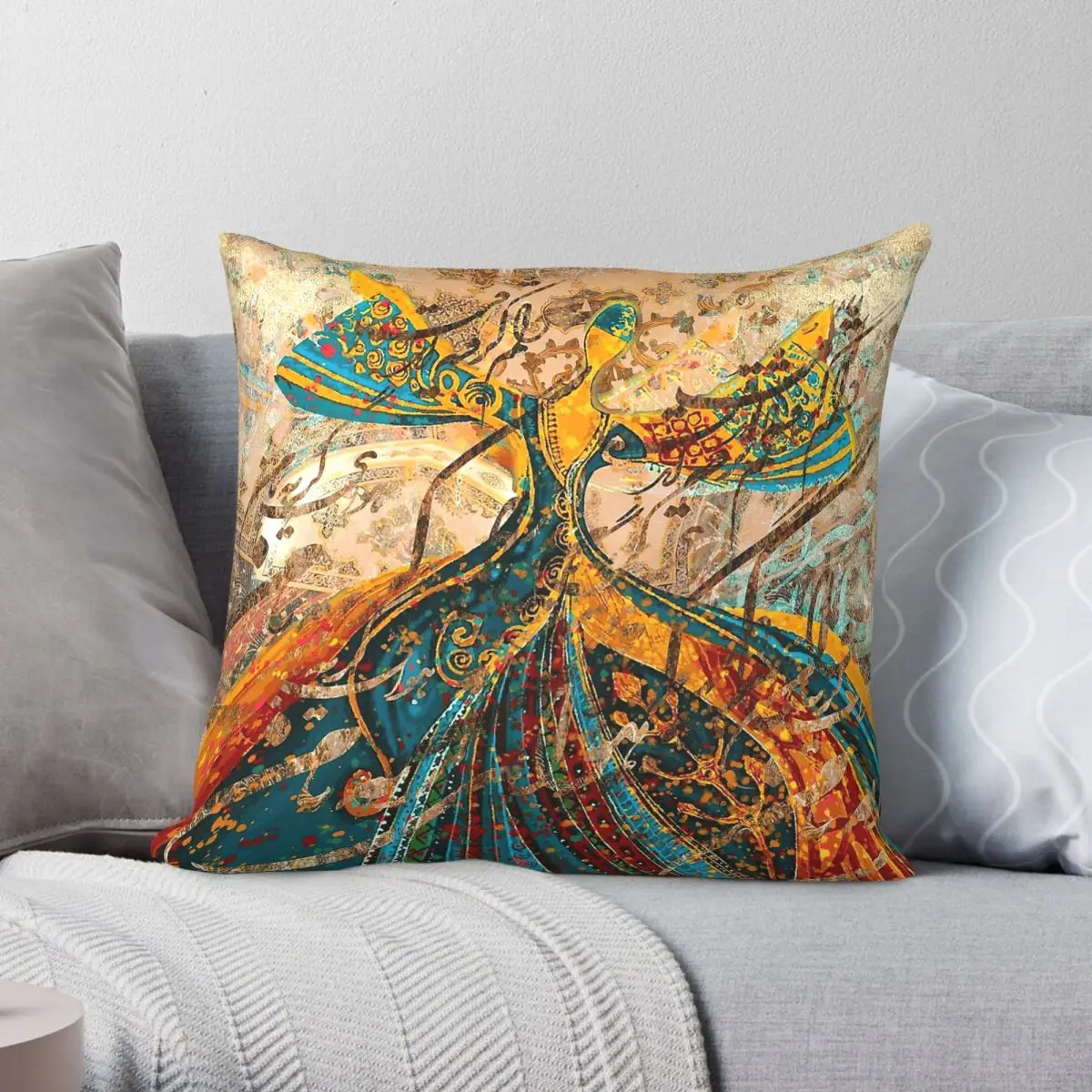 Molana Dervish Dance Whirling Square Pillowcase Polyester Linen Velvet Printed Zip Decorative Pillow Case Home Cushion Cover