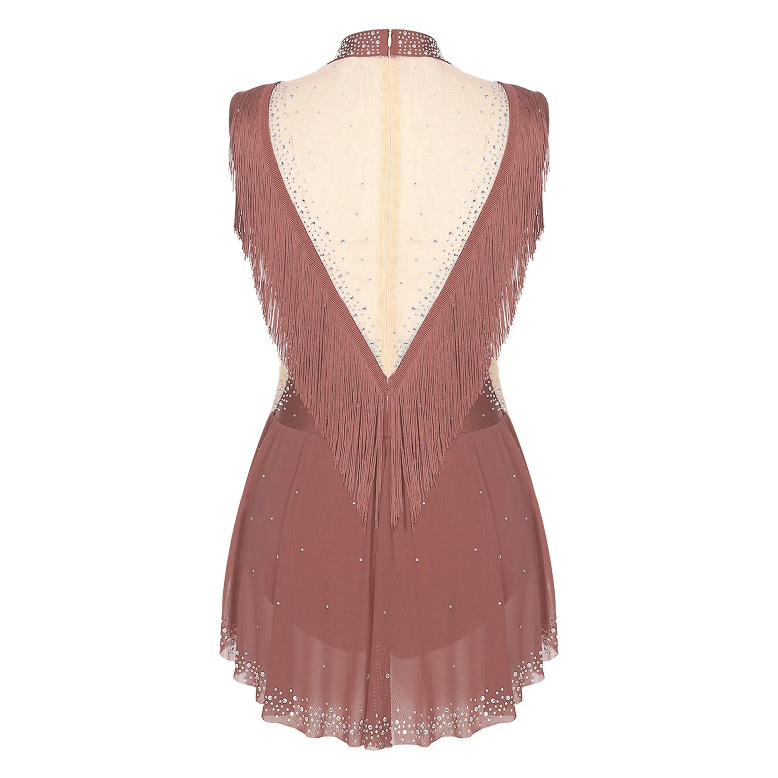 أطفال بنات تألق الراين الجمباز الشكل التزلج الباليه اللاتينية ملابس رقص الجمباز زي بقماش شفاف شرابة متجنب ارتداءها #4