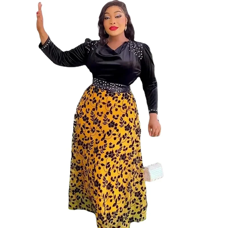 

Plus Size African Party Dresses for Women 2024 New Fashion Dashiki Ankara Velvet Wedding Gowns Elegant Turkey Muslim Maxi Dress