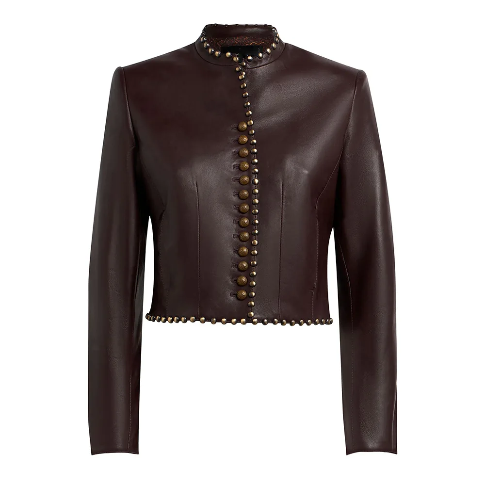 Autumn and winter new women's clothing star fashion rivet slim fit leather jacket jacket, motorcycle windproof top