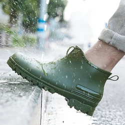 New Fashion Men Rain Boots Platform Waterproof Anti-skid Work Chef Shoes Men's Slip-on Light Fishing Shoes Outdoor Male Sneakers