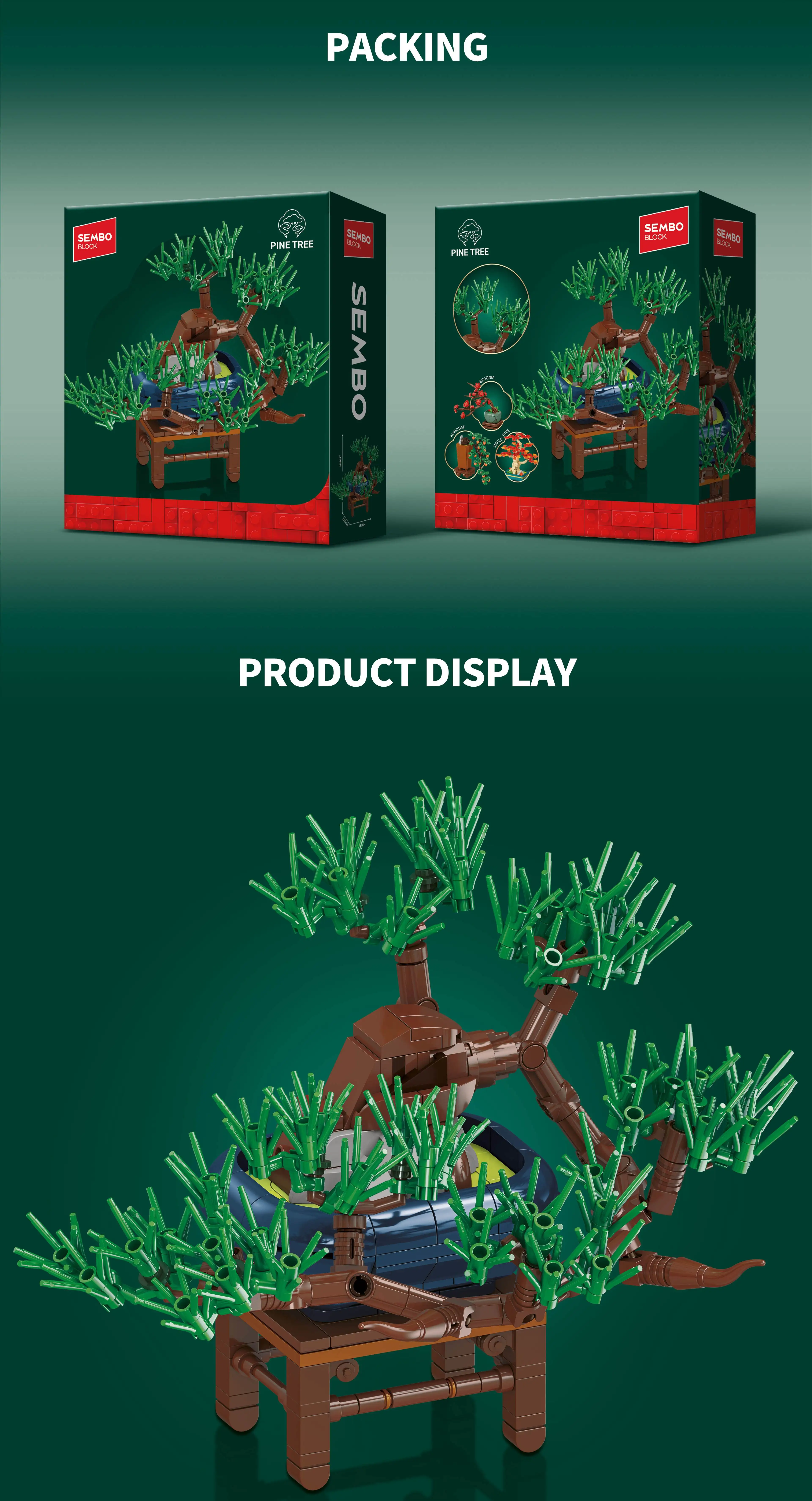 SEMBO Ewige Blumen-Bonsai-Bäume, Bausteine, MOC, Ahorn, Kumquat, Begonie, Kiefer, Topfpflanzen, Modellspielzeug, Heimdekoration, Weihnachtsgeschenk – Detail 8