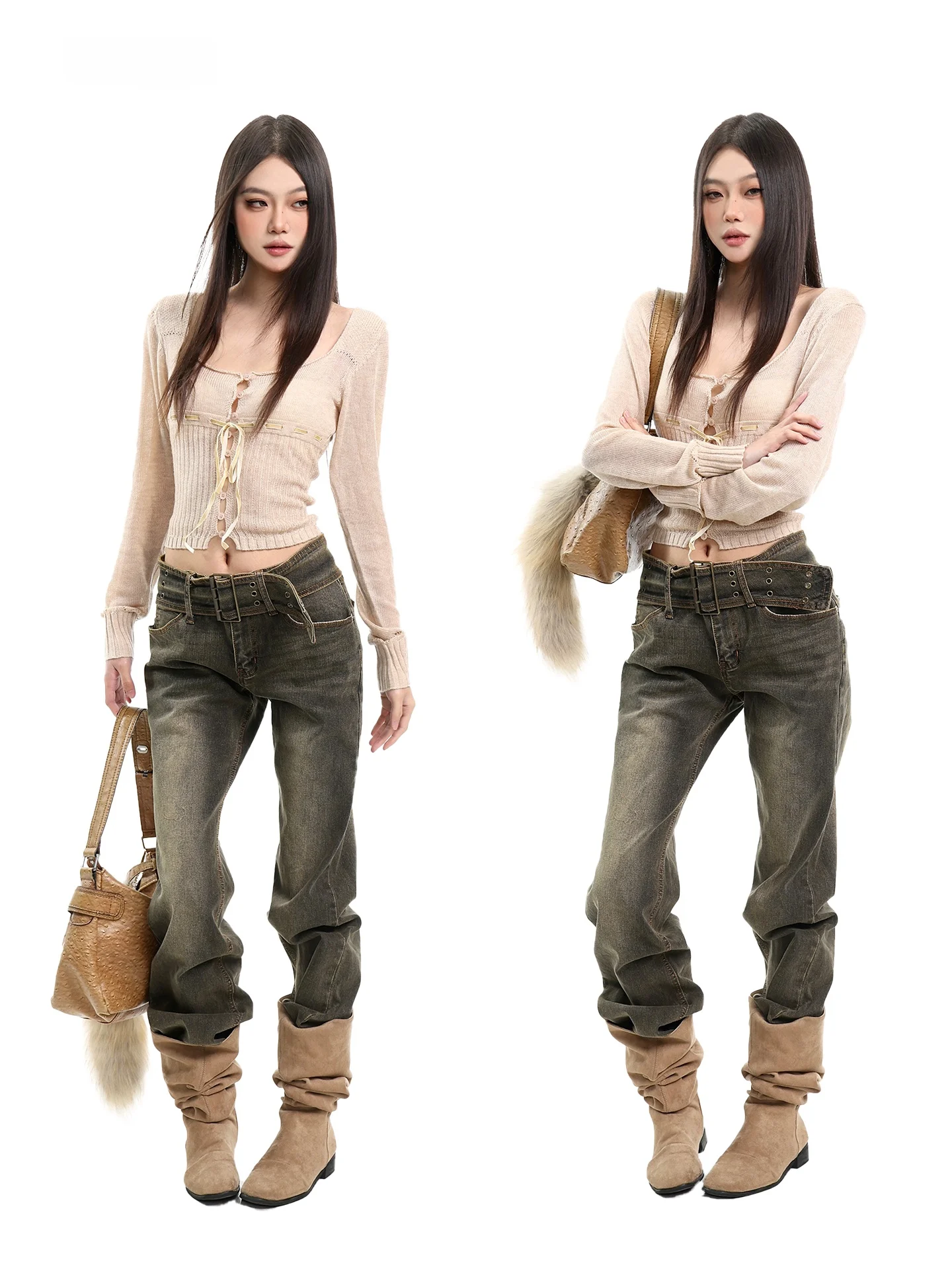 

CCUP SPACE Vintage Waed American Sle Women's Jeans Slim Fit Straight Leg Pants Spring Season Faionable Versatile Long T...