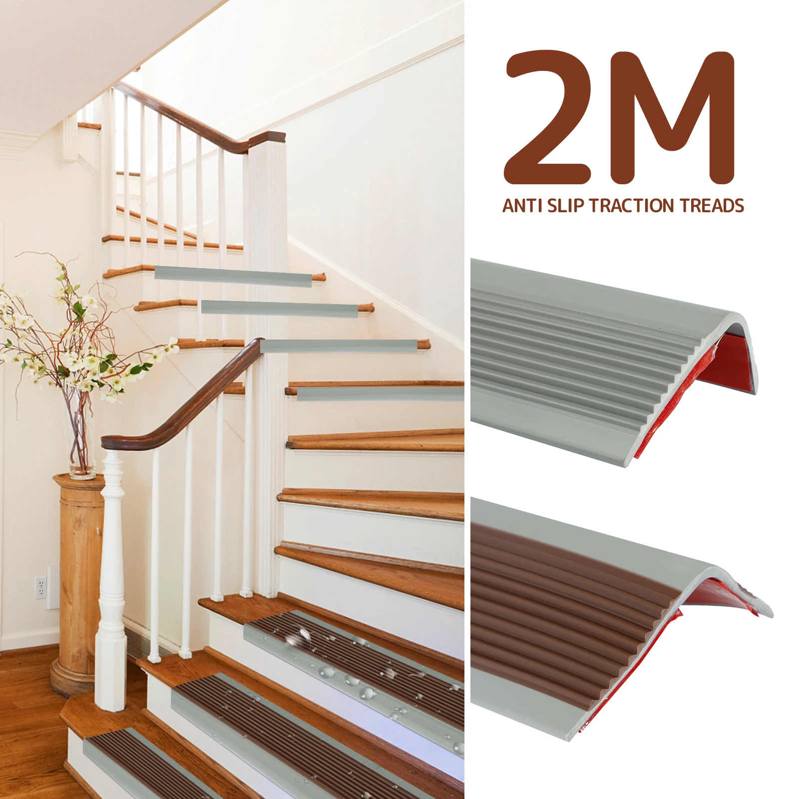 2-6M L-Shape Right Angle Strip Stickers Non-slip Stair Nose Edging Self-Adhesive Stair Treads Carpet Pads Mat Step Protector Rug