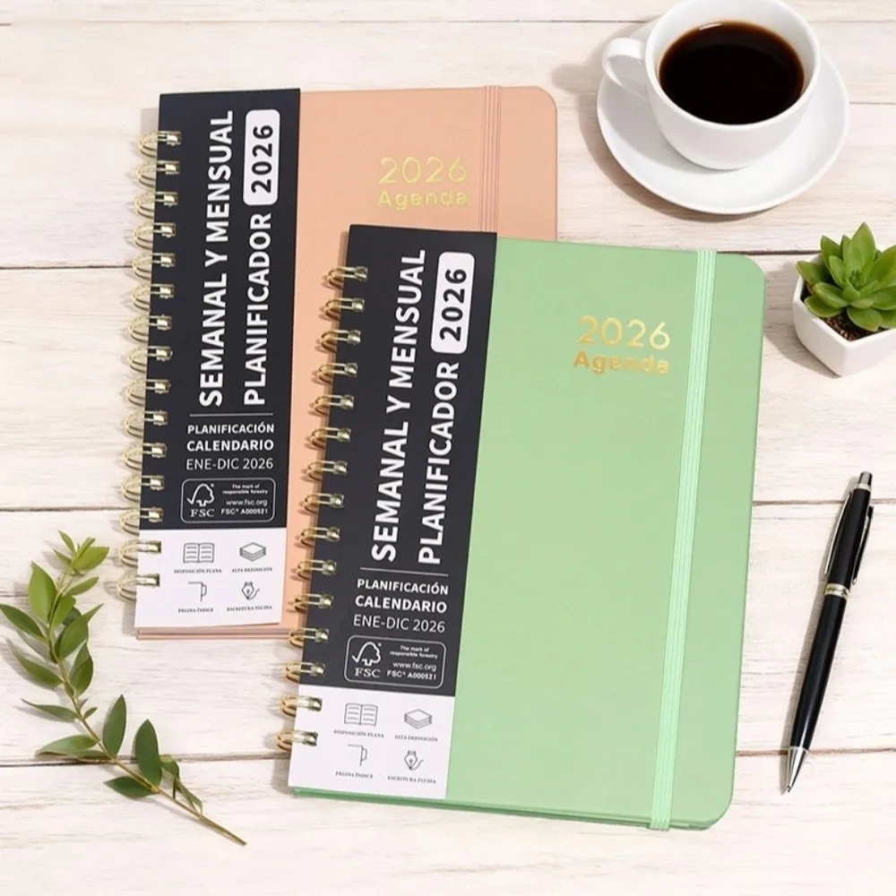 

2026 Spanish Planner a5 Notebook Coil Calendar Daily Organizer Self-Tracking Diary Book Essential Multi Functional