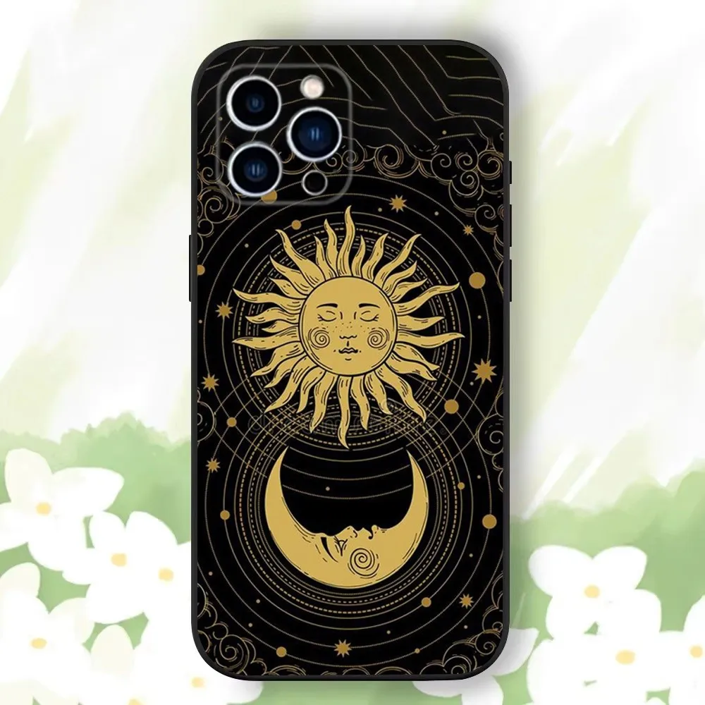 Astrological Suns Moons Phone Case For iPhone 16,15,14,13,12,11 Plus,Pro Max,XS,X,XR,SE,Mini,8,7，Soft Silicone Black Cover