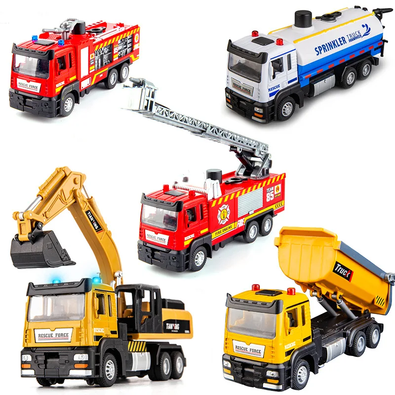 

1:50 alloy pull back fire truck rescue truck model,city sanitation truck toy,engineering excavator dump truck toys,free shipping