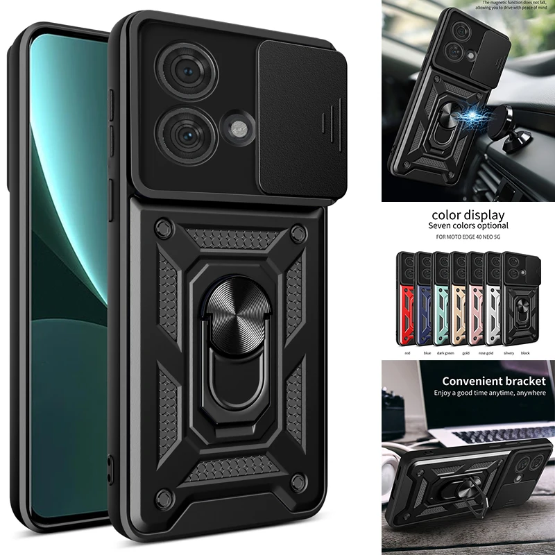 For Motorola Moto Edge 40 Neo 5G Case Car Magnetic Stand Ring Phone Case For Edge 40 Neo 5G 40Neo 6.55