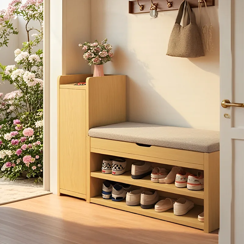Shoe change stool entrance shoe , solid wood can sit on shoe rack