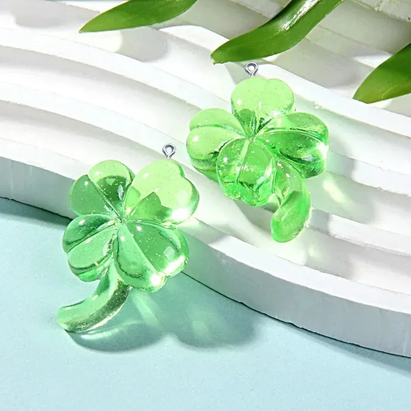 10Pcs Cute Clear Glitter Four Leaf Clover Resin Charms, Pendants DIY Supplies for Earrings Necklaces Jewelry Making