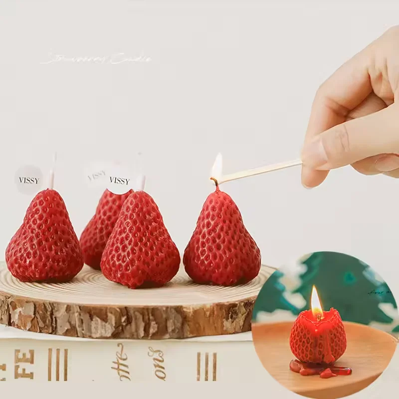 Imitation Strawberry Shaped Aromatherapy Soy Candle Creative Fragrance Handmade Candle Decoration Strawberry Candle Ornament