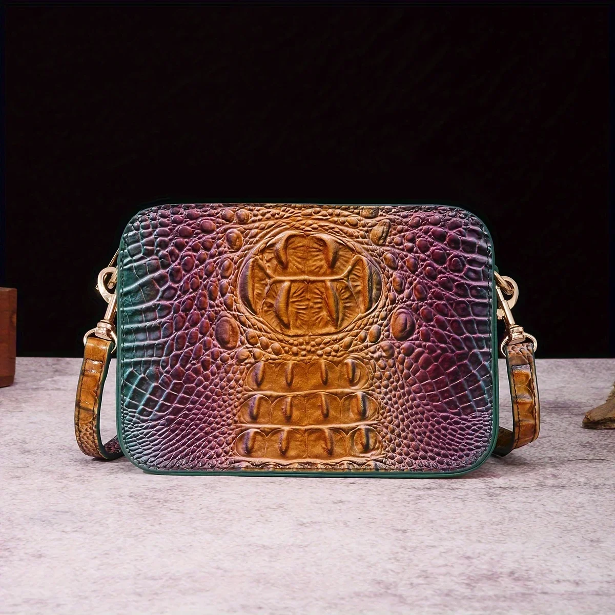 

Stylish Crocodile Embossed Crossbody Bag, Portable Square Zipper Mobile Phone Bag, Perfect Shoulder Bag For Daily Use