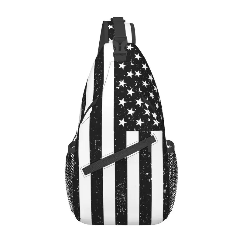 Bolsos con bandera americana Grunge para hombre, mochila cruzada de hombro a rayas, mochila de pecho, mochila de viaje, senderismo, mochila de día