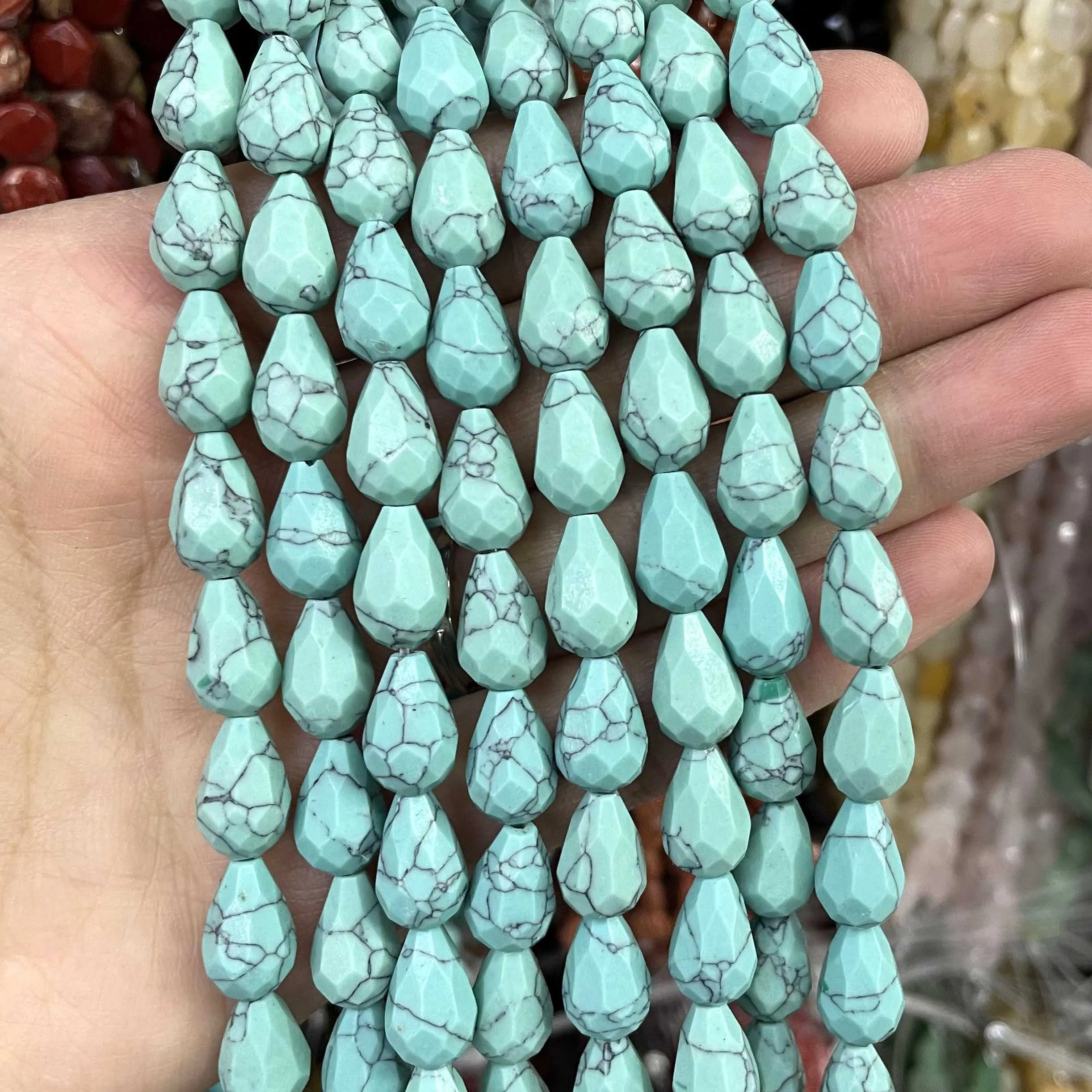 Natural Stone Blue Turquoise Faceted Round Flower Heart Drop Rondelle Spacer Beads For Jewelry Make Diy Bracelet Accessories