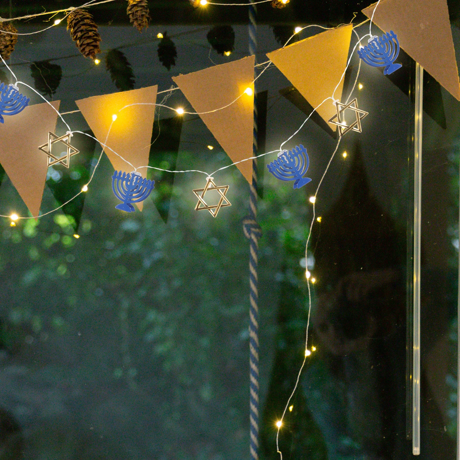 Hanukkah Star String Light Operated Six-Pointed Menorah Fairy Light Hanukkah Party Supplies Personalized LED Name Sign