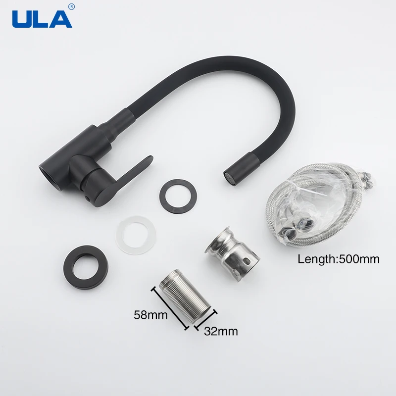 ULA kitchen faucet black pipe kitchen hot cold water mixer tap 360 degree rotate sink tap faucet for kitchen with black hose