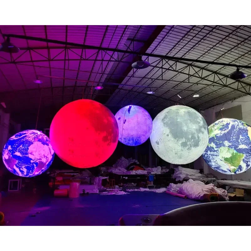 Grande bola inflável da terra planetas da lua balão da terra do pvc com luz do diodo emissor de luz e ventilador para a decoração da propaganda da festa da fase