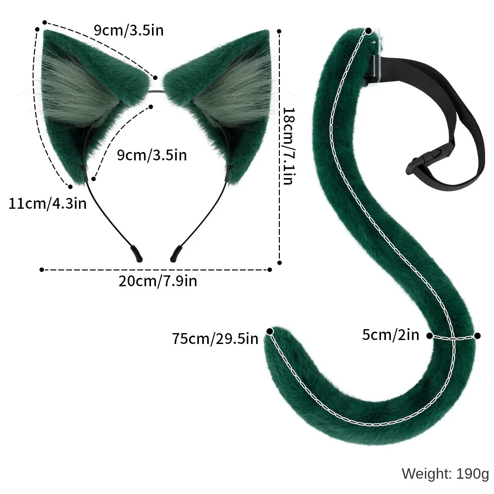 薬局日記コスプレ帽子テールセット模擬ぬいぐるみ緑耳頭飾り尻尾かわいいアクセサリーアニメ展示小道具