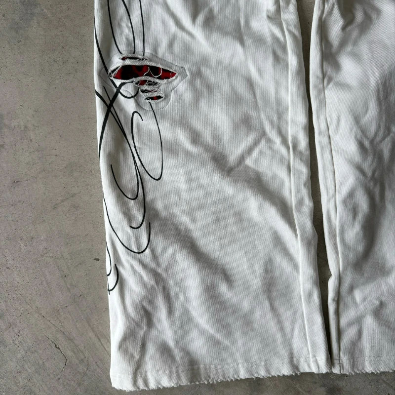 Y2k الفهد الأحمر Sweatpants العصرية مزدوجة الخصر تسجيل الرجال النساء بنطال ذو قصة أرجل واسعة شارع العليا الهيب هوب الشارع الشهير السراويل الرياضية غير رسمية #6