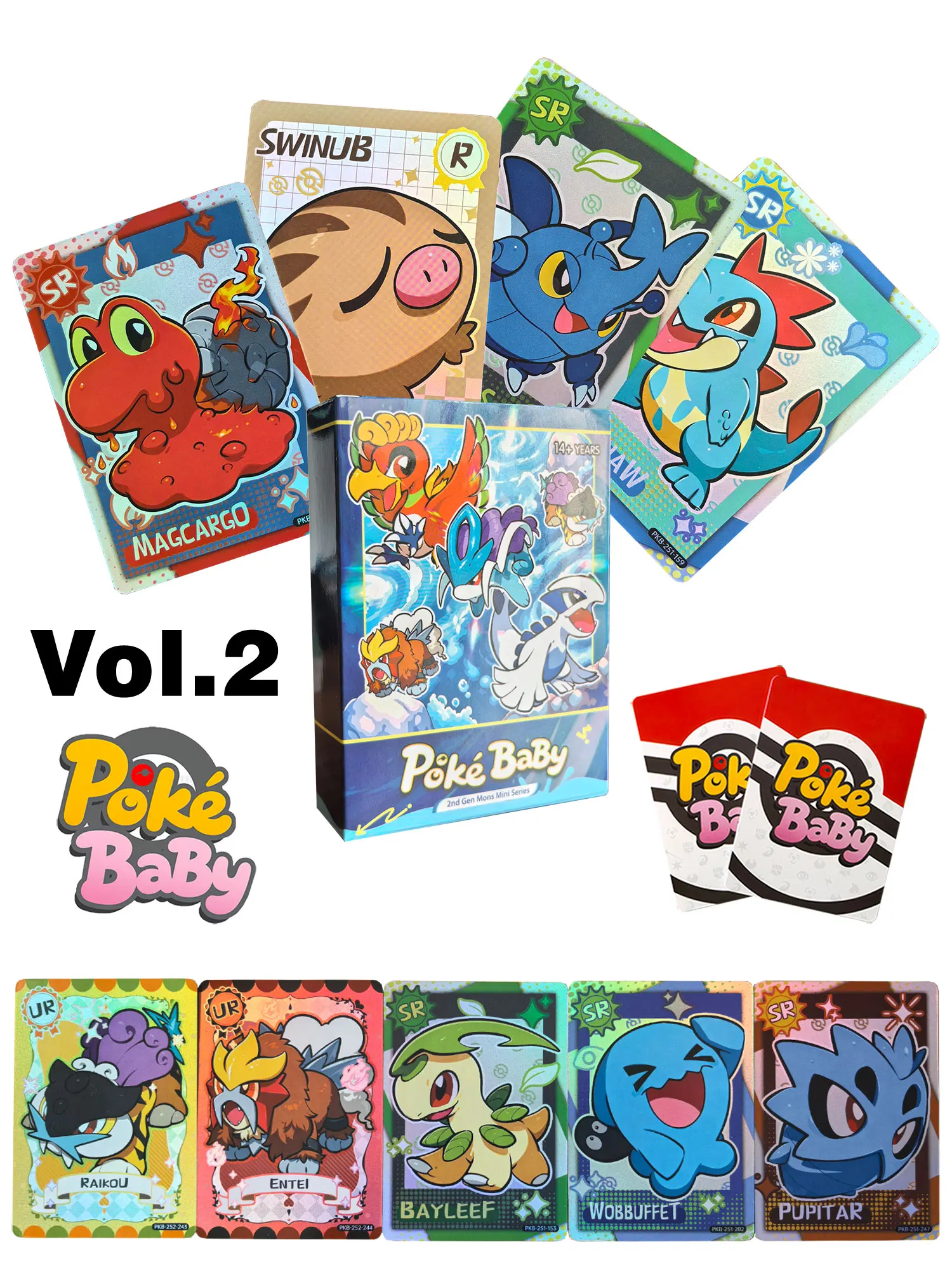PokeBaBy Vol.2 Holographische 60-teilige Chibi-Blindbox DIY Niedliche Pokemon Gen2 Gold Silber Glänzende Karten Spiel-Sammlung Kindergeschenk