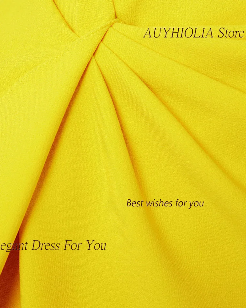 Crepe Evening Dress For Sexy Women 정장원피스 Vestidos de festa Elegant Ruched Fashion High Neck Yellow Cocktail Prom Gown 2024