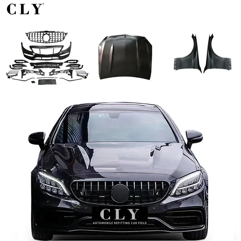 CLY Car Design bumper For 2014-2021  C Class W205 C205 AMG Line Cou Normal Upgrade C63S AMG 1:1 Bodykit Hood Fender customcustom