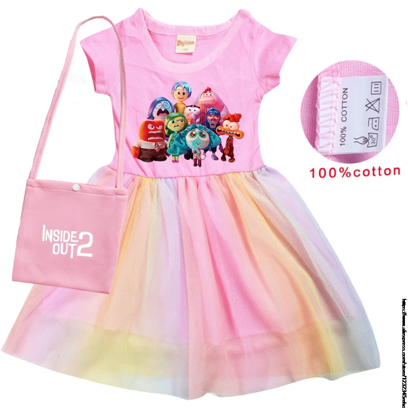 Inside Out2 New Short Sleeve Clothes Summer Baby Girl Dresses And Bag Kids Christmas Party Halloween Cosplay Costume Toddler