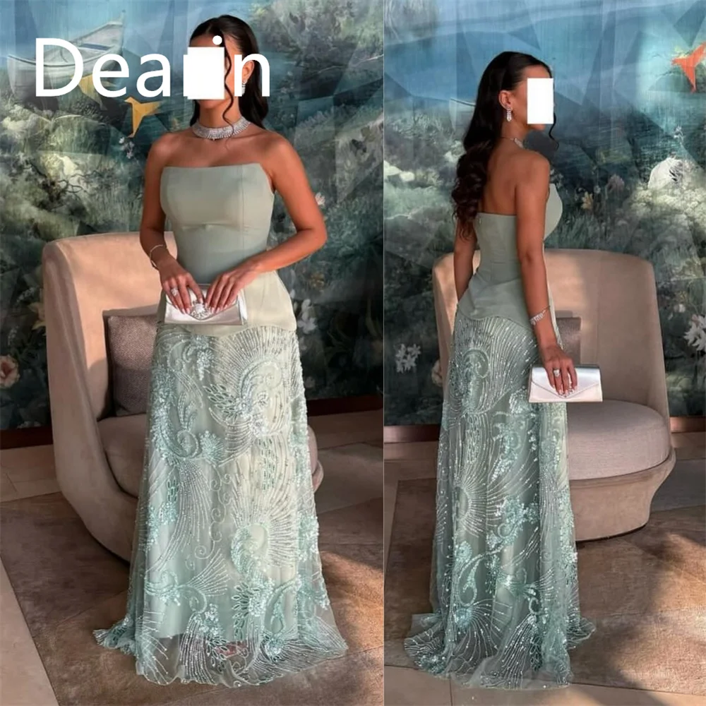 ที่กําหนดเองผู้หญิงชุดราตรีอย่างเป็นทางการ Dearin Strapless A-Line กระโปรงยาวชั้น Tulle Bespoke โอกาสชุดราตรี