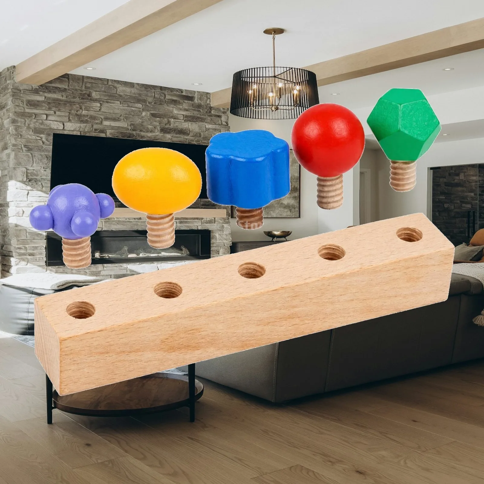 Kids Wooden Assembly Screw Toy with Rounded Ridged Threads Educational Shape Puzzle for Toddlers