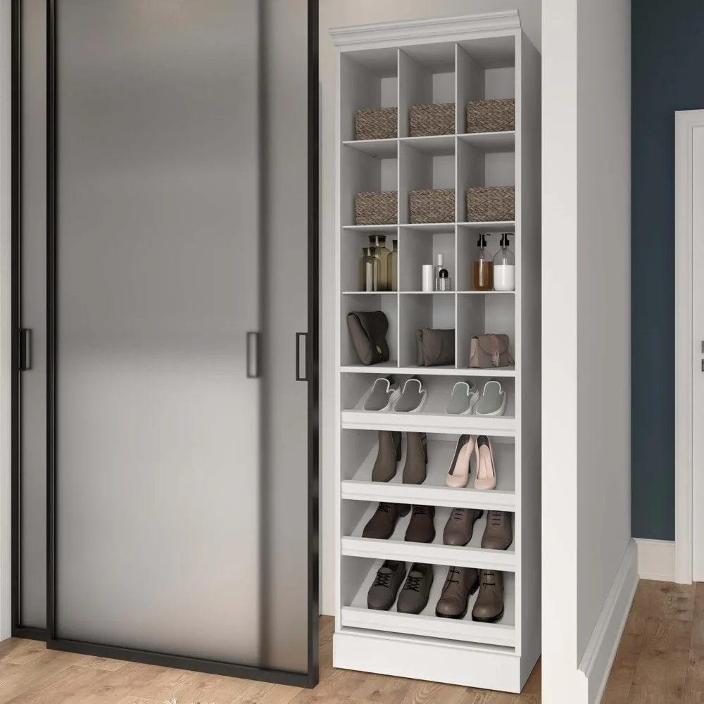 Versatile Shoe Closet Organizer, 25-inch White Wardrobe for Bedroom,  Entryway, or Kitchen Pantry