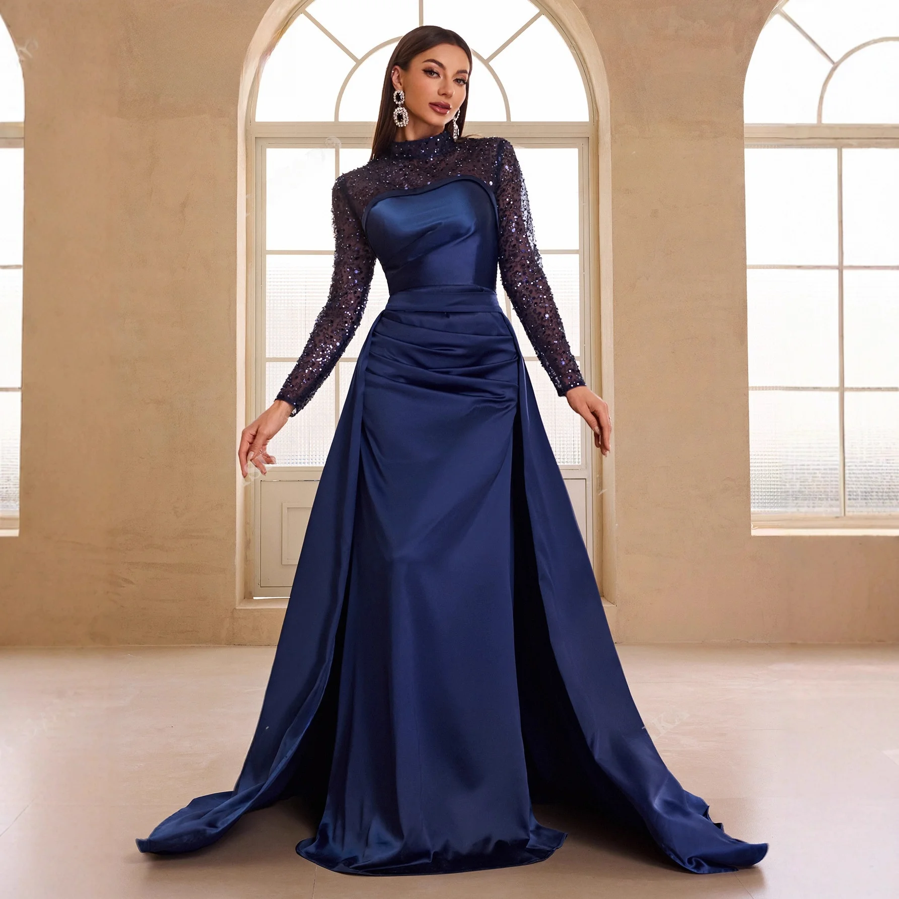 

Ele Long Sve Вечернее платье с пайетками для женщин, новое Sle Cisas Par Dr, атласное платье с высокой талией, квадратное платье Ne