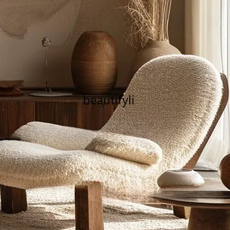 

02 Modern minimalist sofa designer sofa lamb wool balcony lounge chair teddy velvet sofa