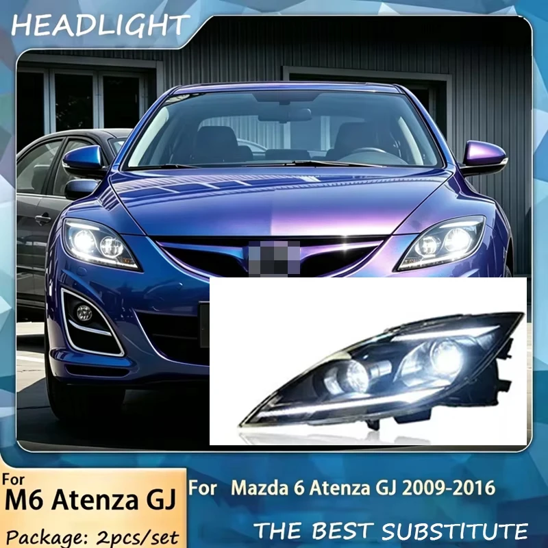Upgrade LED Lens Headlights Assembly for Mazda Atenza 2009-2016 High Bright DRL Dynamic Turn Signal Lamp Plug and Play