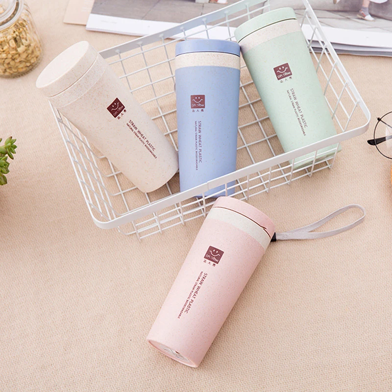 Portable 300ml Thermos Bottle Healthy Plastic Wheat Fiber Cup Double Layer Thermal Mug Office Coffee Tea Water Bottle Travel Mug