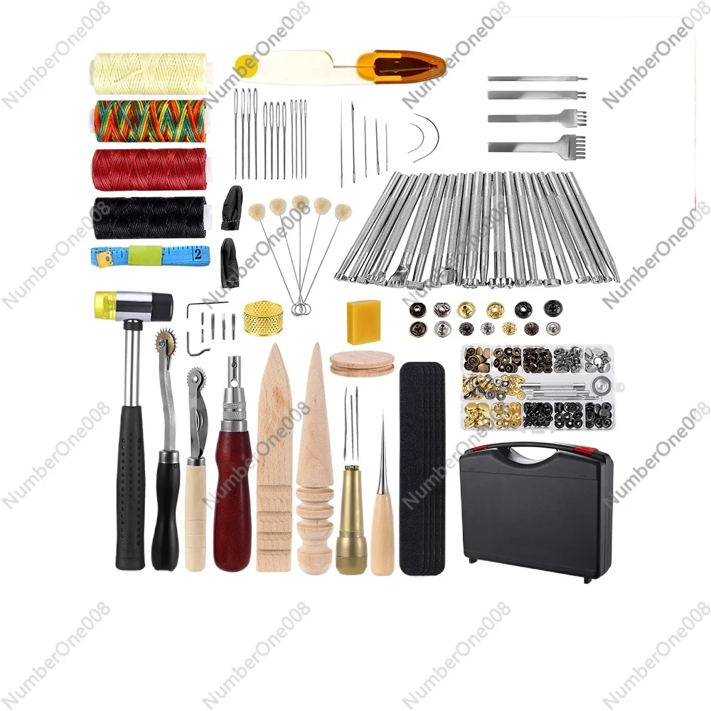 128 Pieces Leather Tool Kit, Leather Work Tool, Leathercraft Tools and Supplies with Leather Stamping Tools Rivets Kit