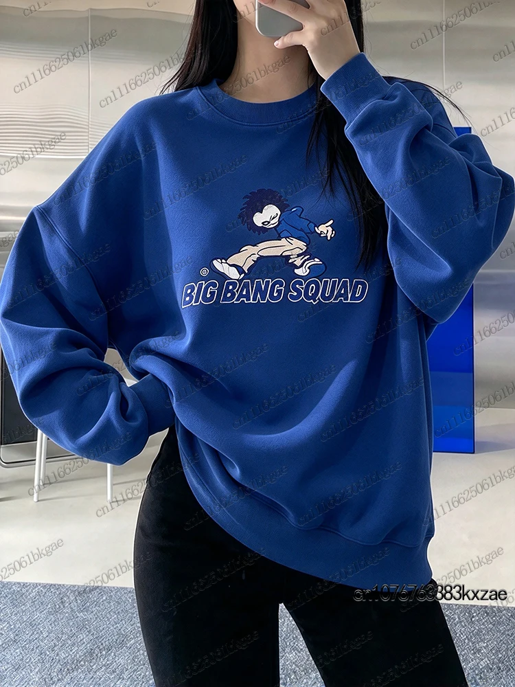 BIGBANG SQUAD Letter Hoodies For Women Casual O-neck Hoodie Fans' Peripheral Gifts G-Dragon Sweatshirts Couple Y2K Street Tops