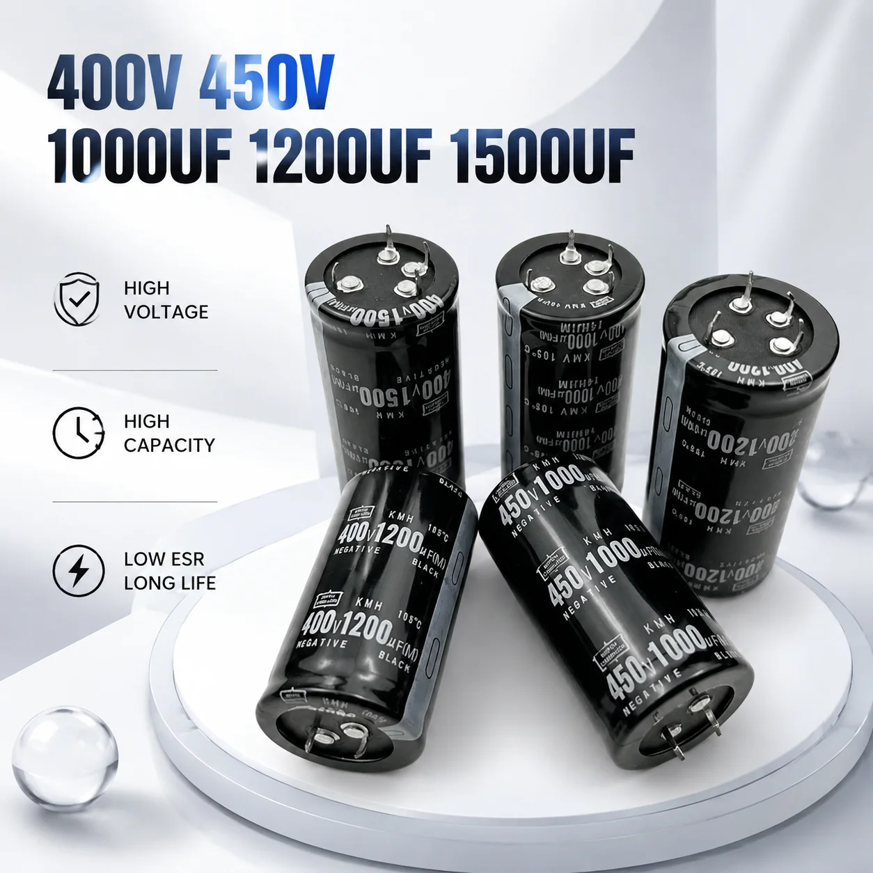400V 1000UF 1200UF Brand-new imported Nippon Chemi-con 450V 1500UF 4-pin electrolytic capacitors 2-pin