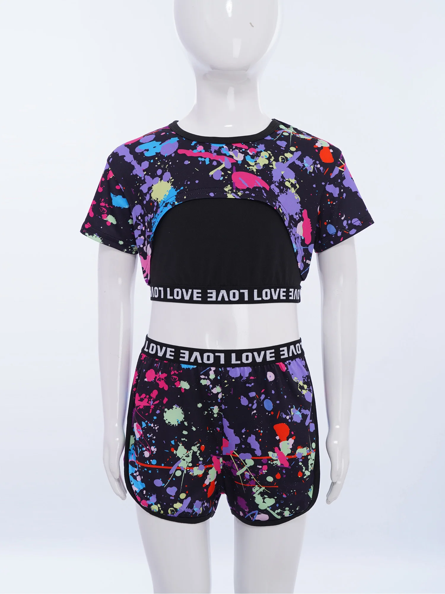 Summer Tracksuit Fashion Kids Girls' Three-piece Set Fluorescent Graffiti Print Casual Loose Slightly Elastic Comfortable Suit