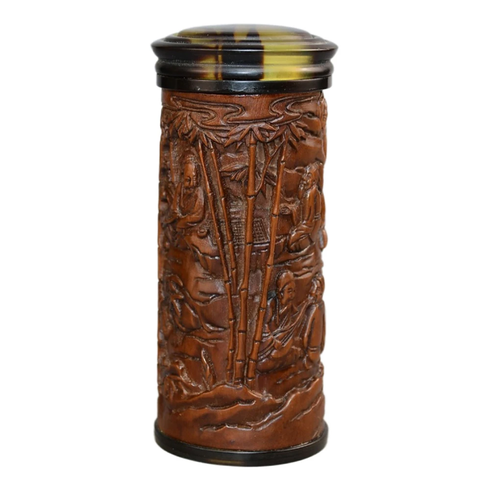 Pièce de décoration en bois sculpté à la main, sept sauges chinoises en bambou, caddie à thé, ornement d'érudit, noblesse d'intégrité