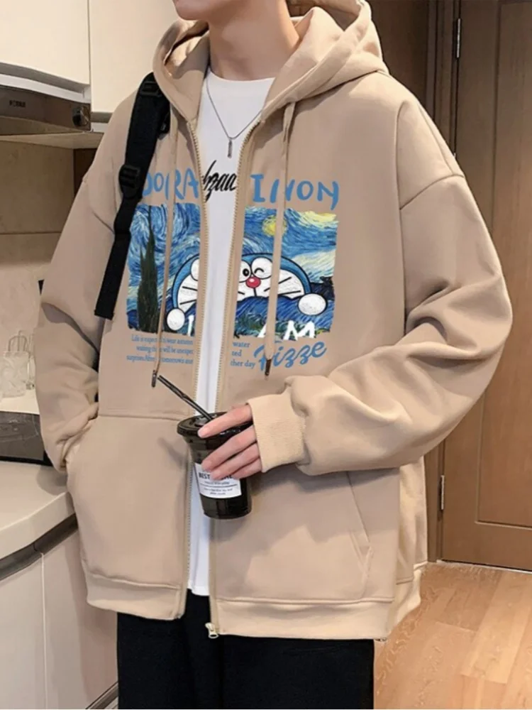 

Cartoon Print Hooded Open Cardigan Sweatirt Men's Spring Autumn Casual Sportswear Loose American Trendy Brand Youth Top